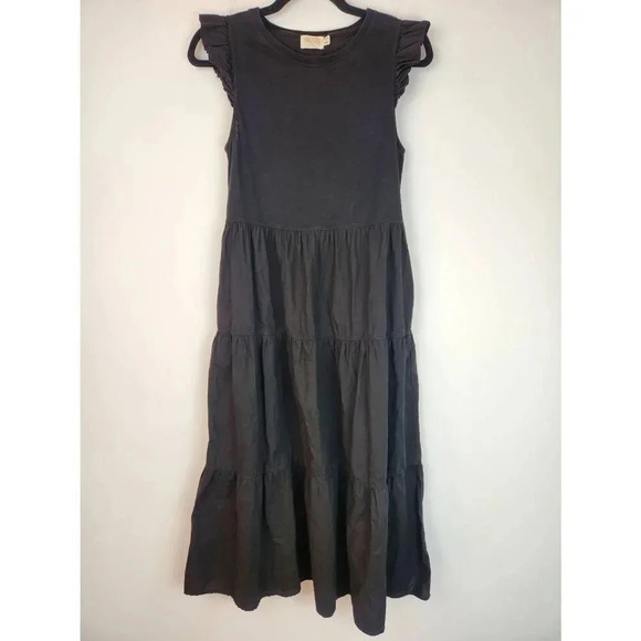 Nation LTD Maxi Dress Sissy Dress Ruffle Sleeves Black Sundress S Small - Picture 2 of 8